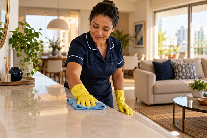 Profissional de limpeza em uma residência